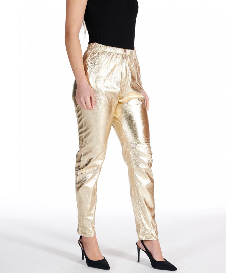 Vanda - Gold laminated lamb leather joggers unlined pant