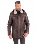 Cappotto in pelle testa di moro con cappuccio staccabile