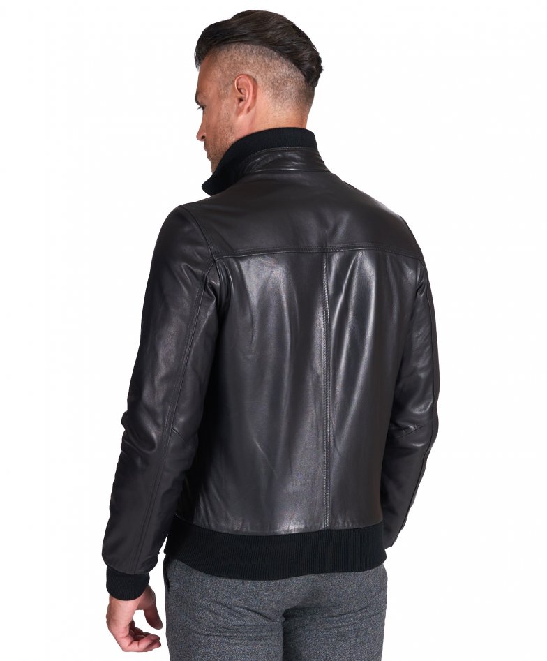 Men's Mink Bomber Jacket Herringbone [Black] – LeatherKloset