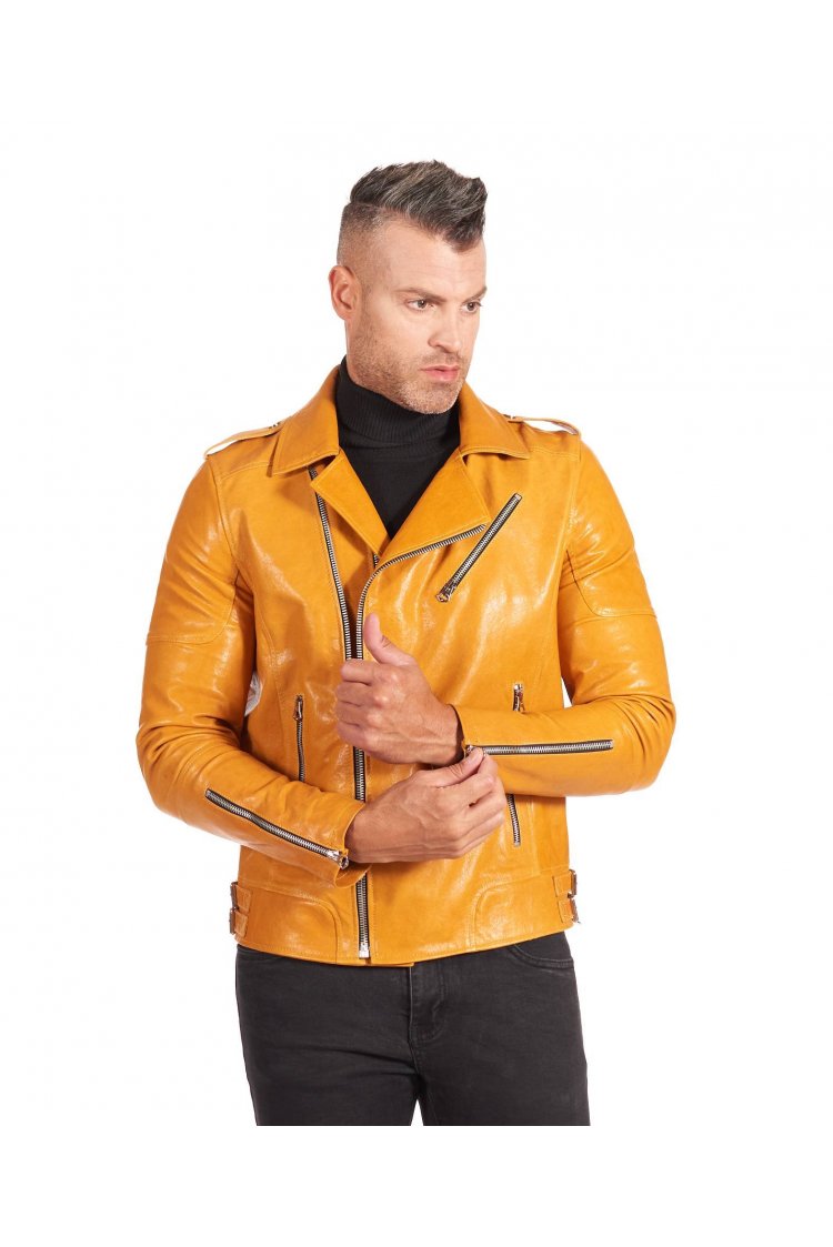 Ocher washed lamb leather...