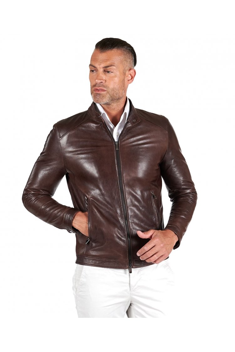 Dark brown leather biker...