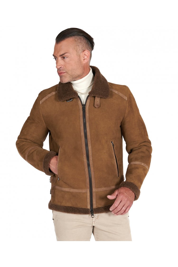 Tan shearling lamb biker...