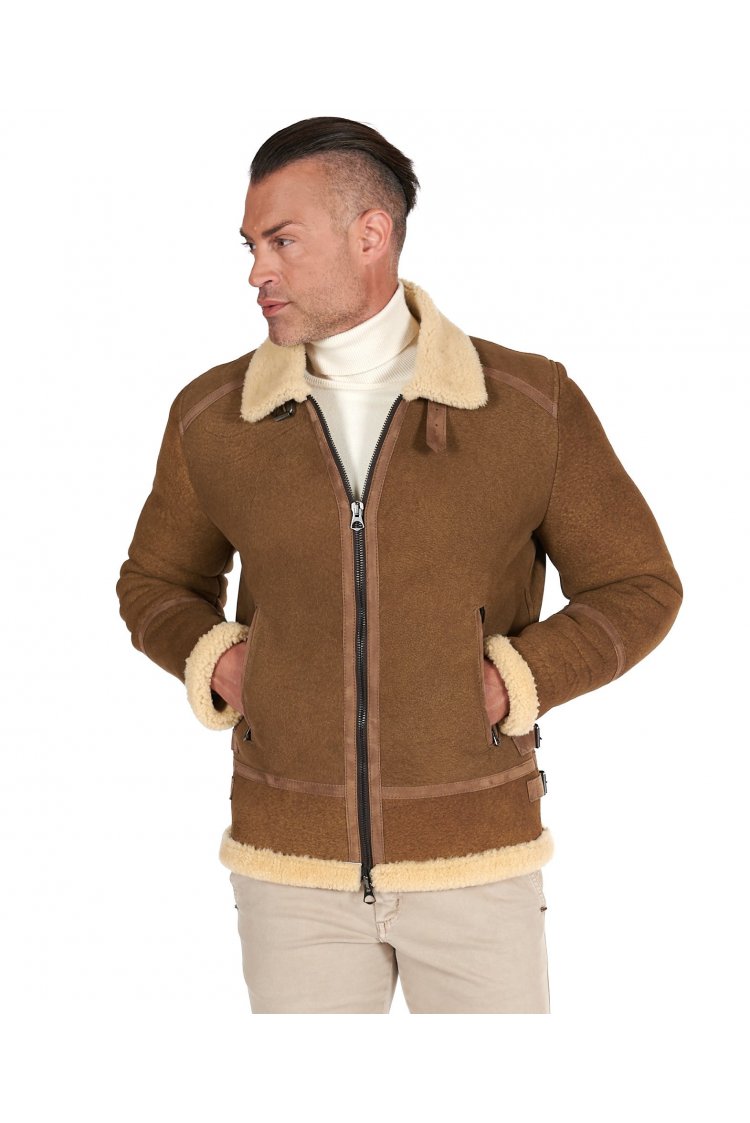 Tan shearling lamb biker...