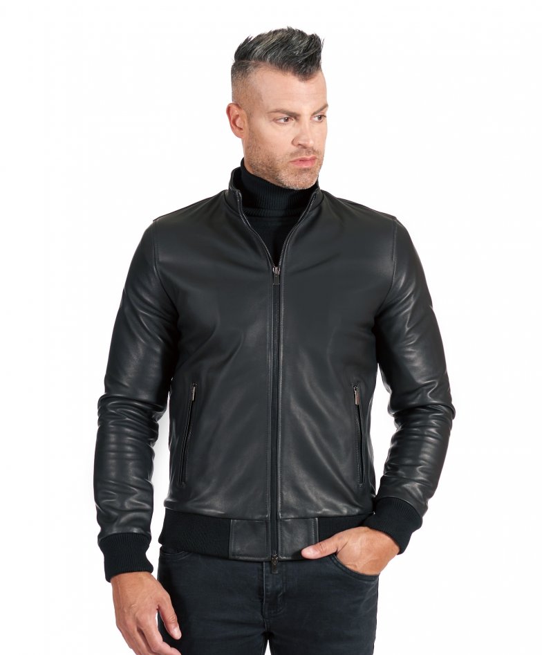Black nappa lamb leather bomber...