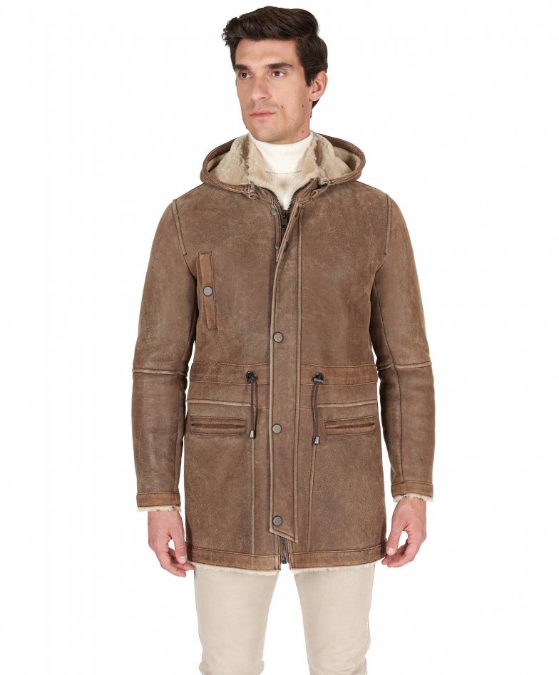 Men shearling leather taupe jacket Thomas color D\'Arienzo 