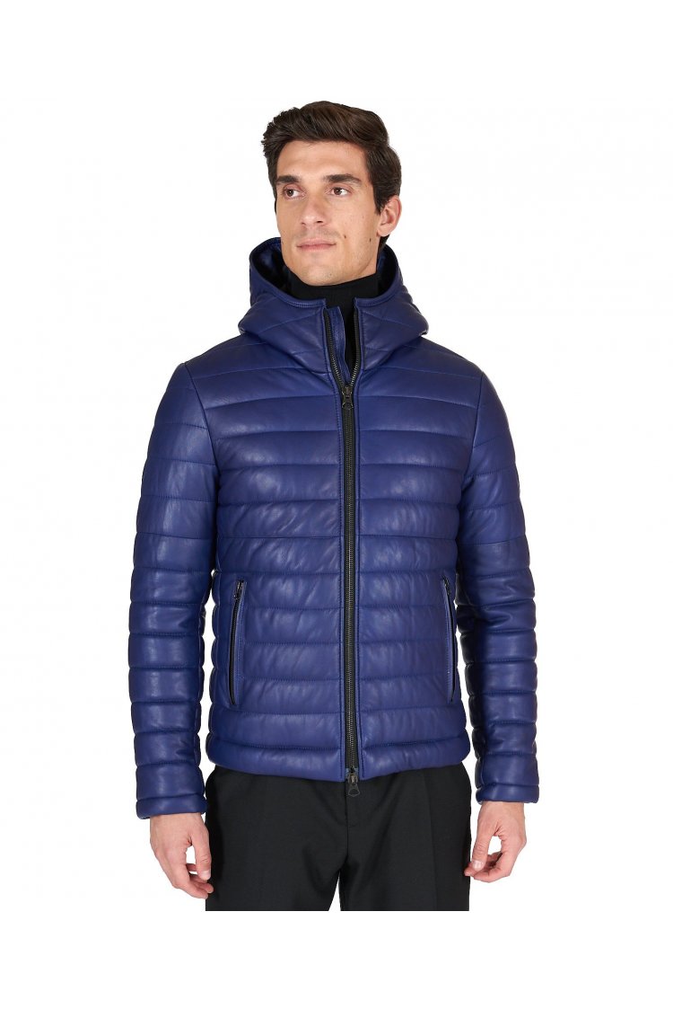 Bluette hooded nappa lamb leather puffer jacket