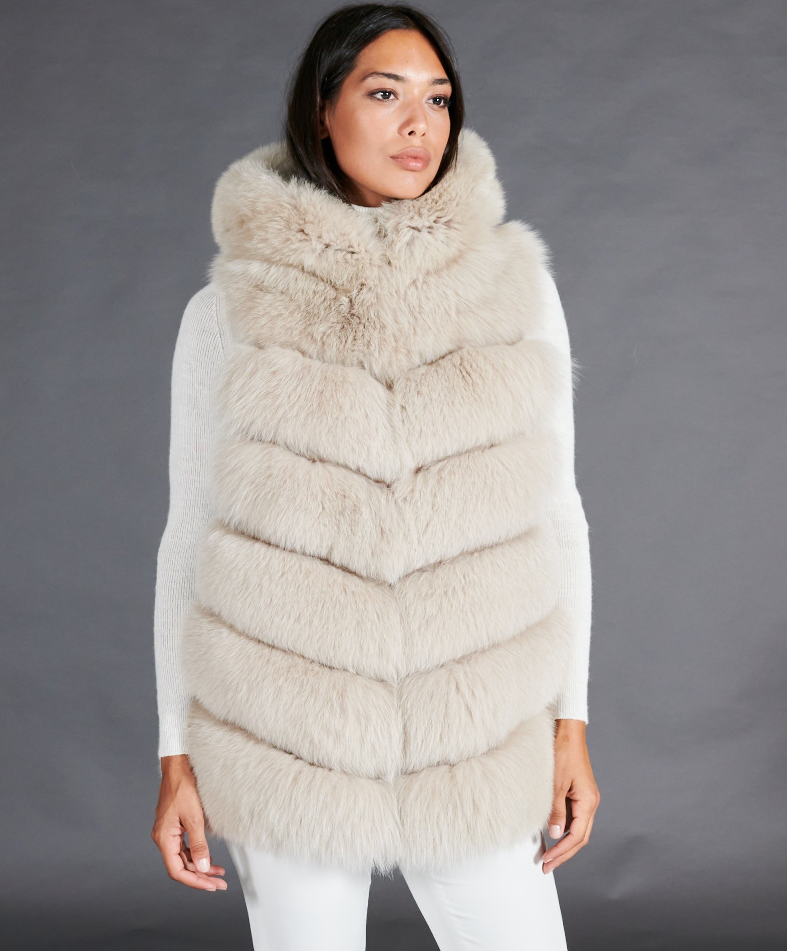 Fox fur jacket beige fox fur fox fur hooded coat - Furriers online | D ...
