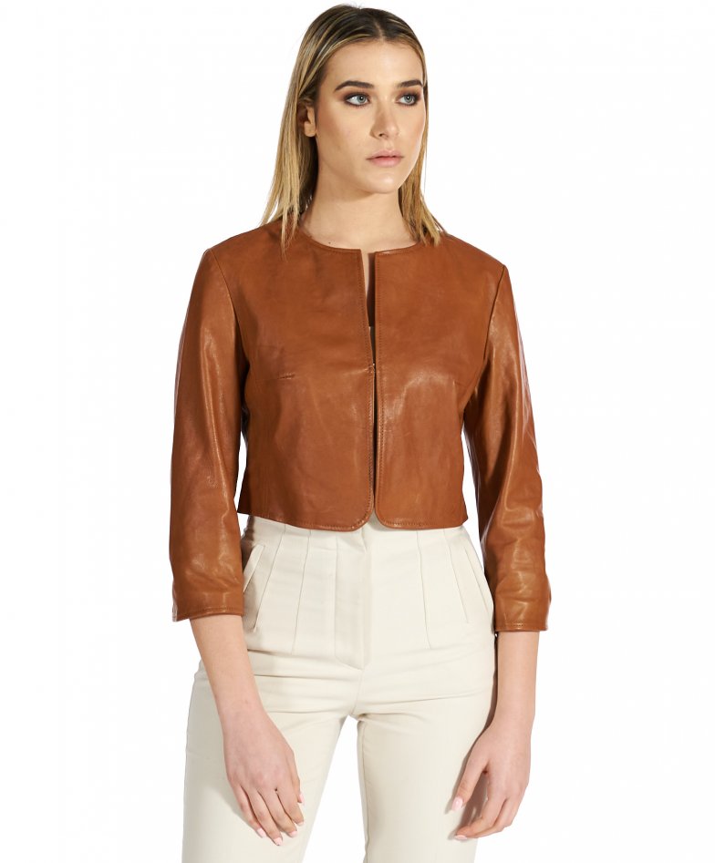 Short tan hot sale leather jacket