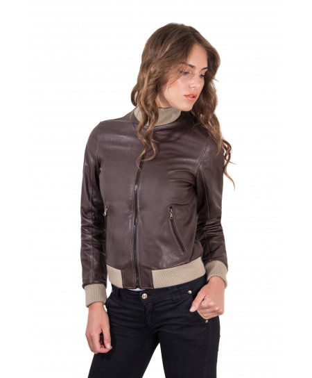 Dark brown lamb leather bomber vintage jacket