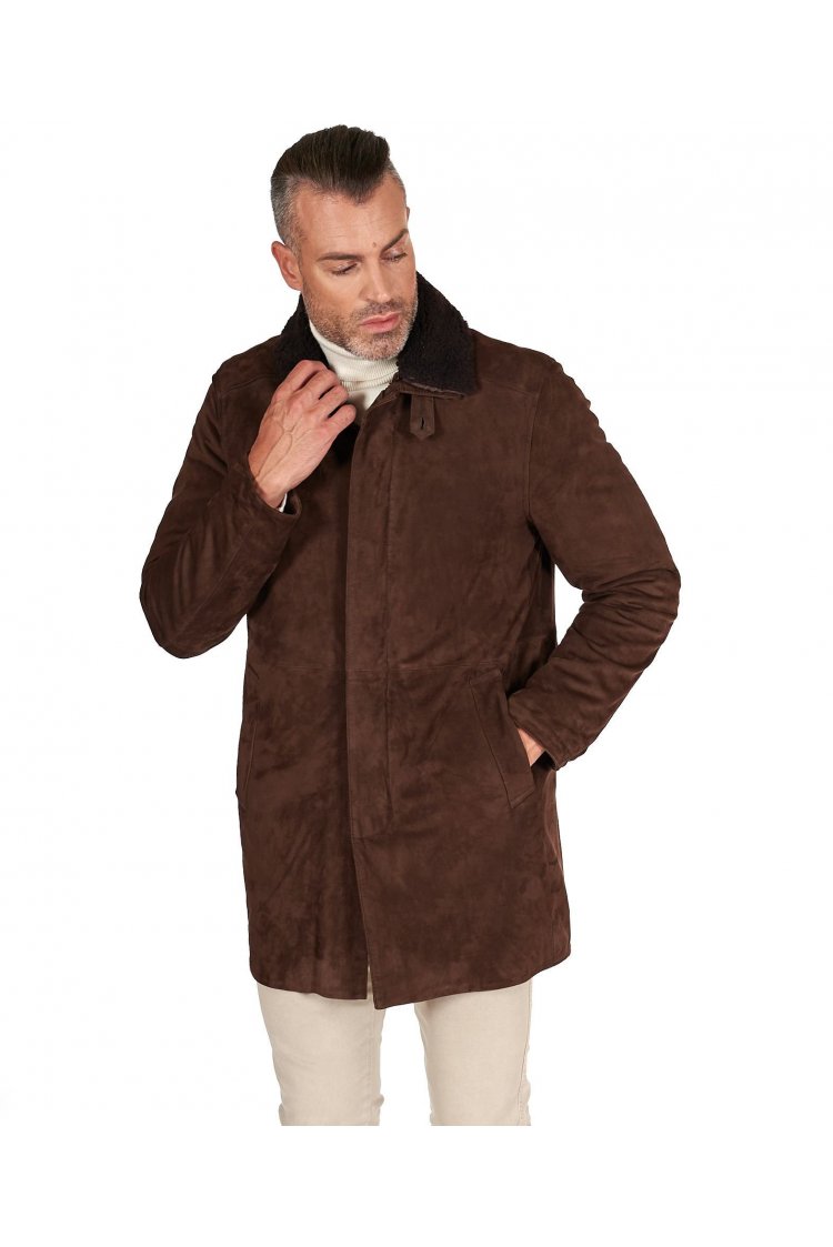 Dark brown suede lamb leather coat detachable quilt