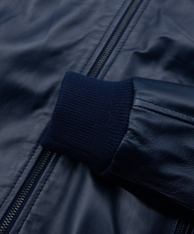Blue nappa lamb leather bomber jacket...