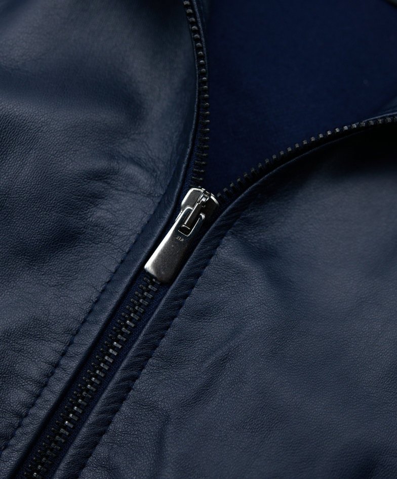 Blue nappa lamb leather bomber jacket...