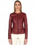 Giacca in pelle bordeaux con balze nappa effetto liscio