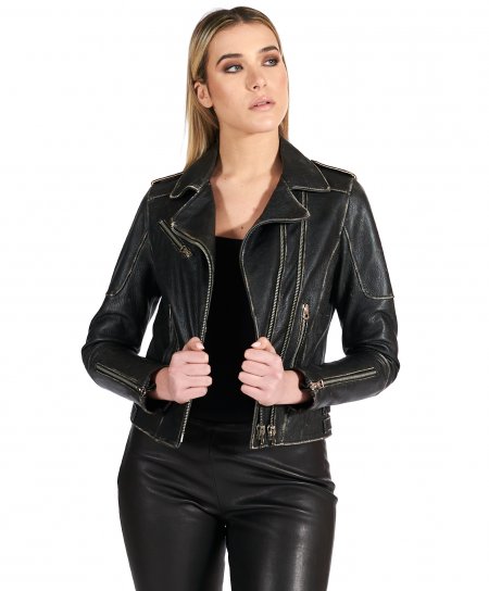 Black leather biker jacket...