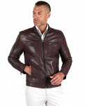 Giacca in pelle naturale bordeaux effetto liscio