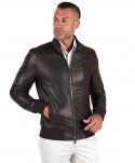 Giubbotto Bomber in pelle naturale testa di moro colletto con bottoni