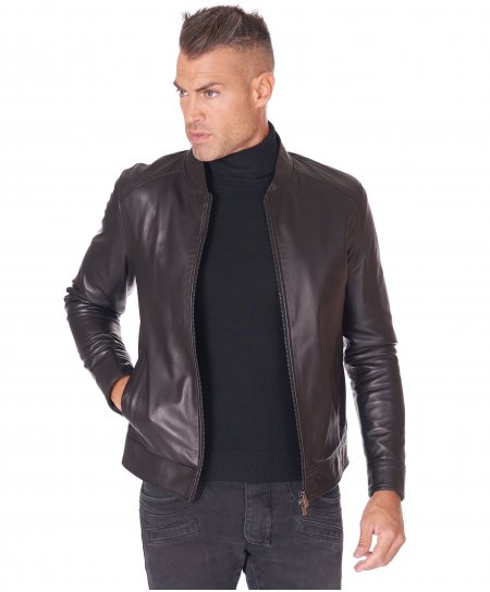 Black nappa lamb leather biker jacket magnet pockets