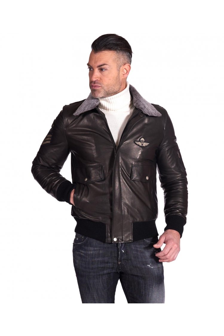 Black lamb leather bomber...