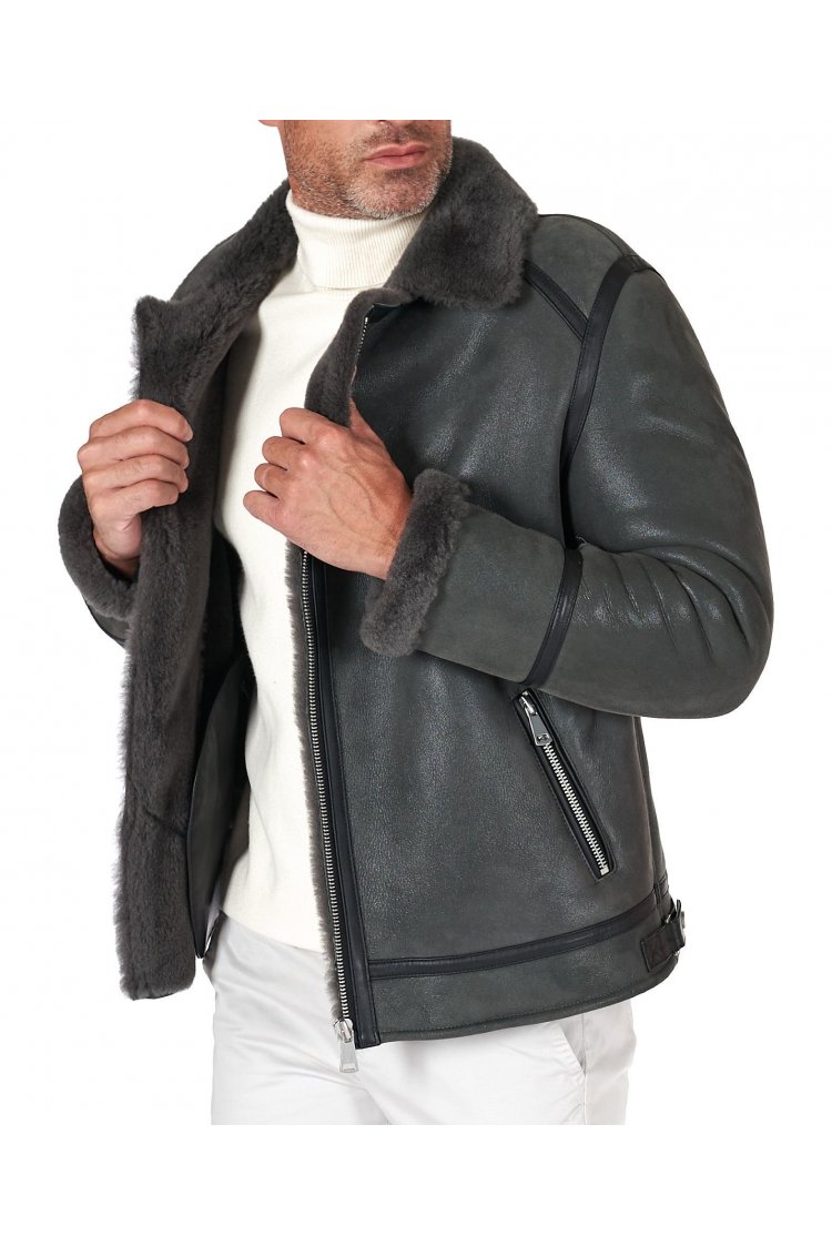 Grey Shearling biker jacket...