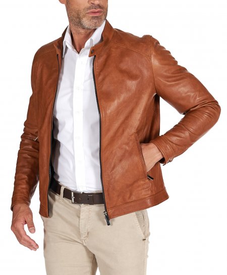 Tan leather biker jacket...
