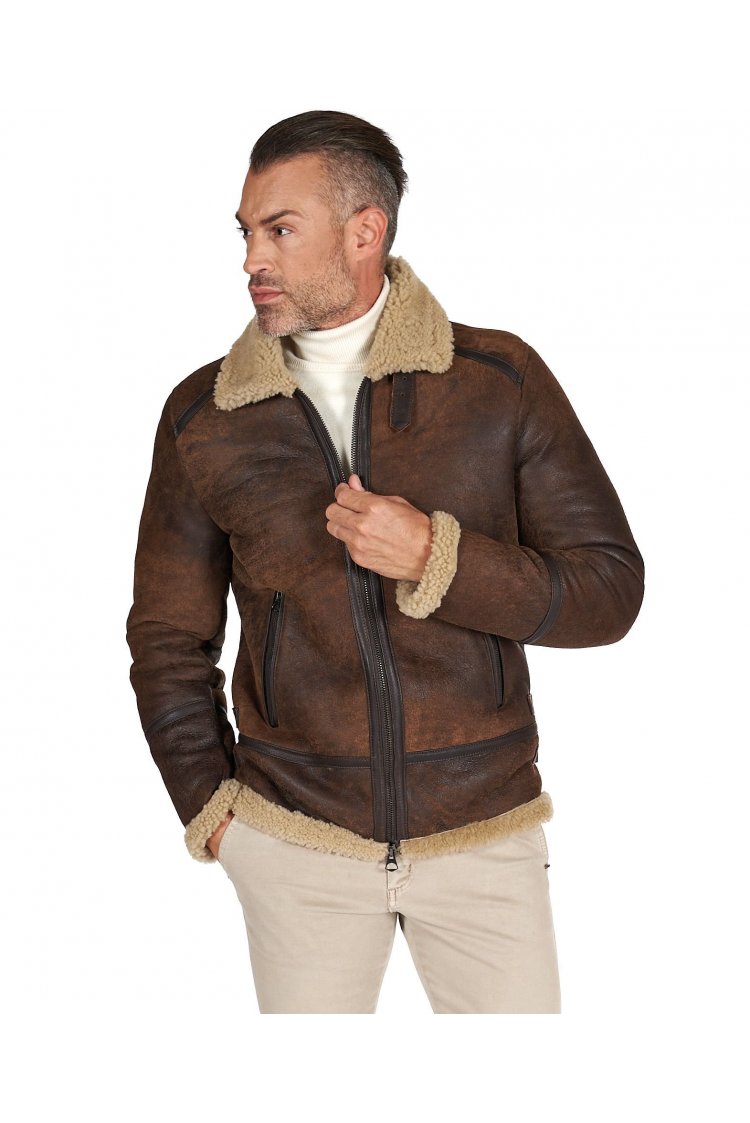 Dark brown suede shearling lamb biker jacket shirt and buckle collar