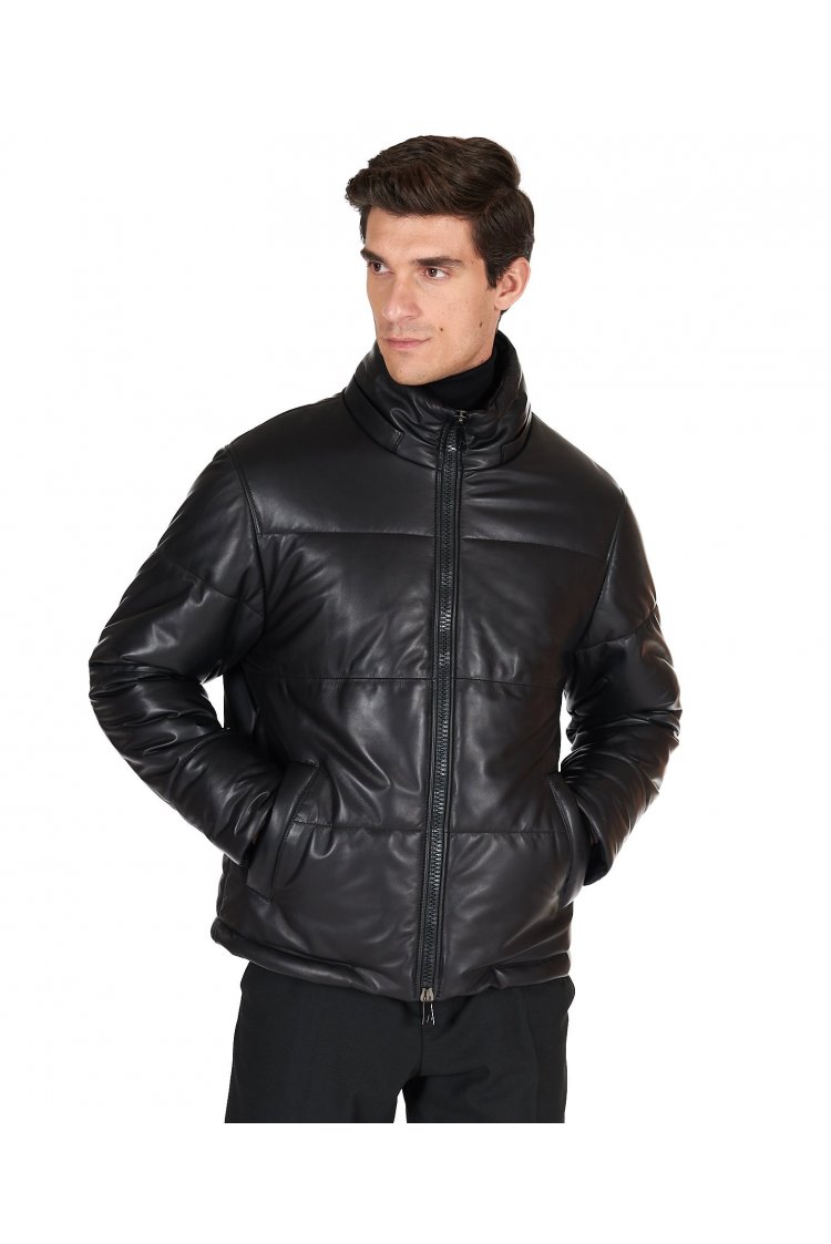 Men's black puffer leather...