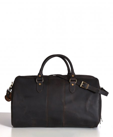 Dark Brown vintage leather travel bag with zipper closure