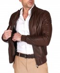 Giubbotto Bomber in pelle naturale marrone effetto vintage