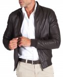 Blouson cuir marron foncé bomber cuir naturel aspect lisse