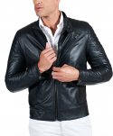 Blouson cuir noir veste moto matelassé agneau plongé