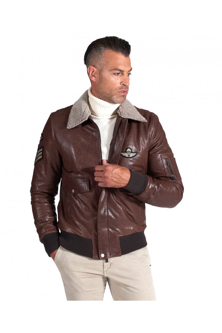 Dark brown lamb leather...