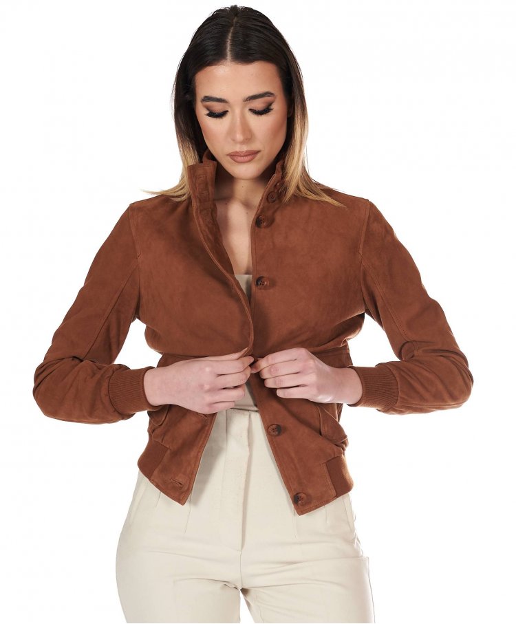Tan suede leather bomber...
