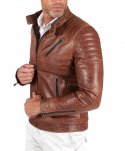 Giacca moto in pelle cuoio biker trapuntato spalle effetto liscio