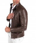 Giacca moto in pelle testa di moro biker trapuntato spalle effetto liscio