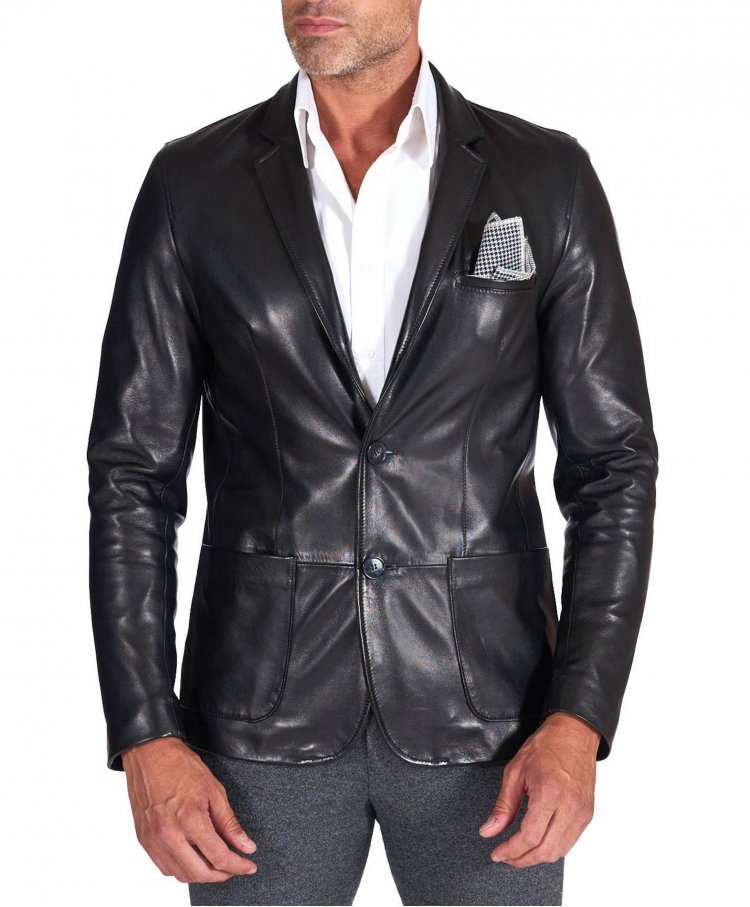 Black nappa leather blazer...