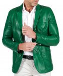 Blazer in pelle naturale verde con due bottoni