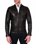 Giacca biker in pelle nera vegetale effetto lavato