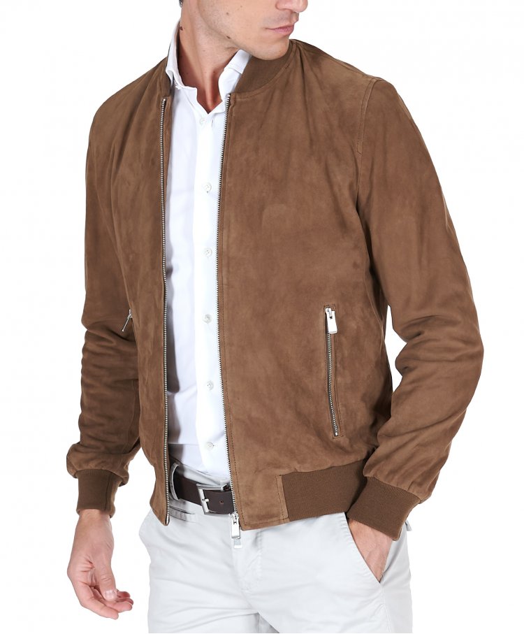 Taupe suede leather bomber...