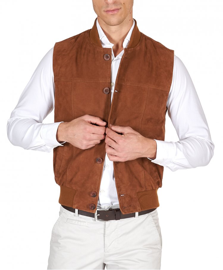 Tan suede leather vest with...