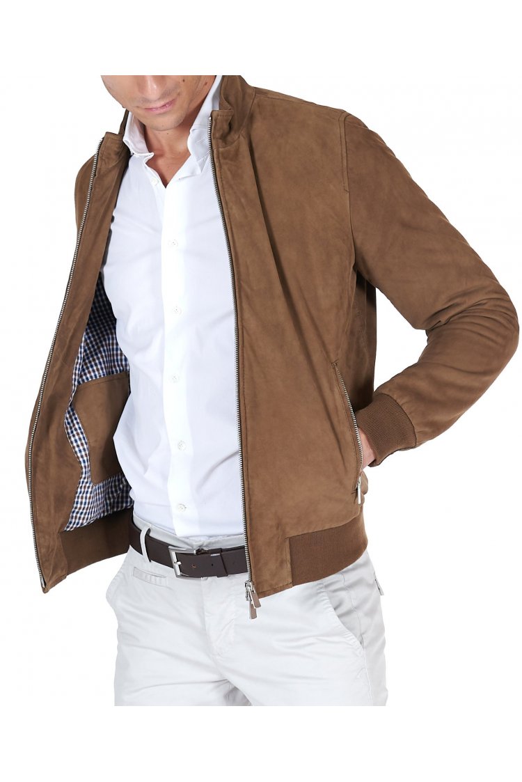 Taupe suede leather bomber...