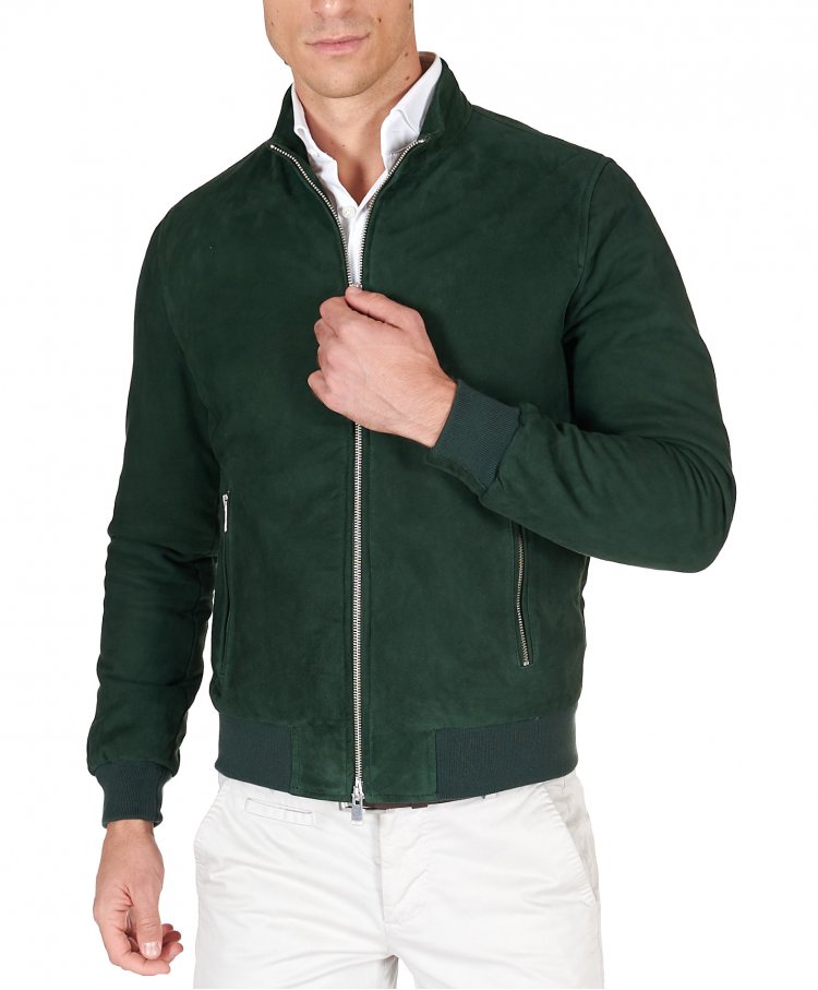 Green suede leather bomber...
