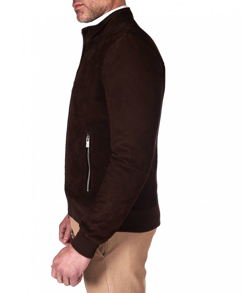 Men's Suede bomber brown suede leather jacket 1006 | D'Arienzo