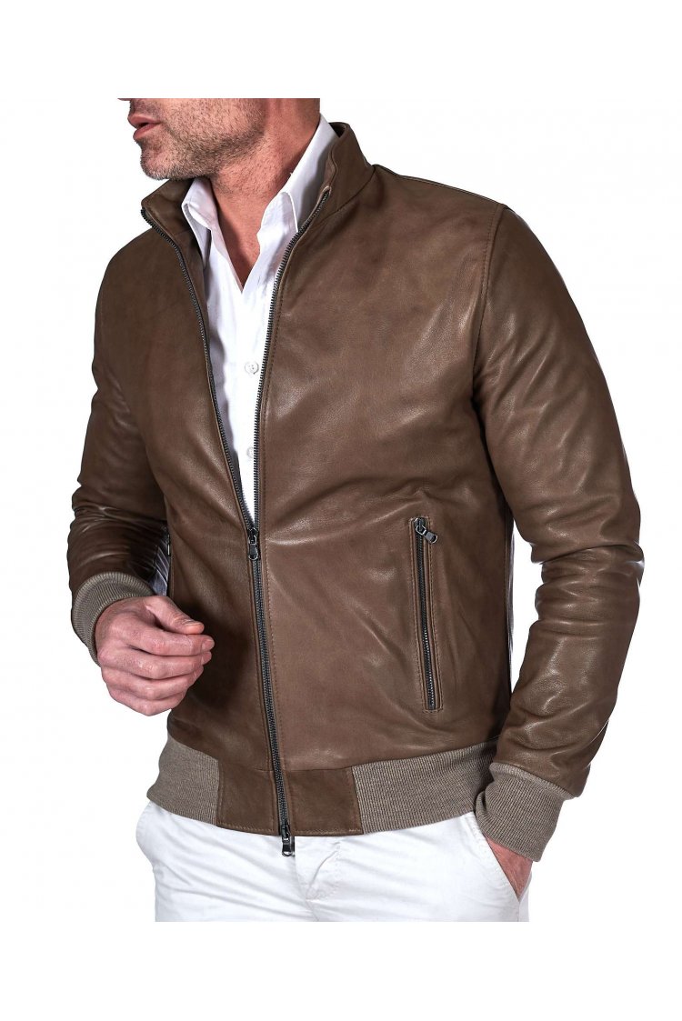 Taupe lamb leather bomber...