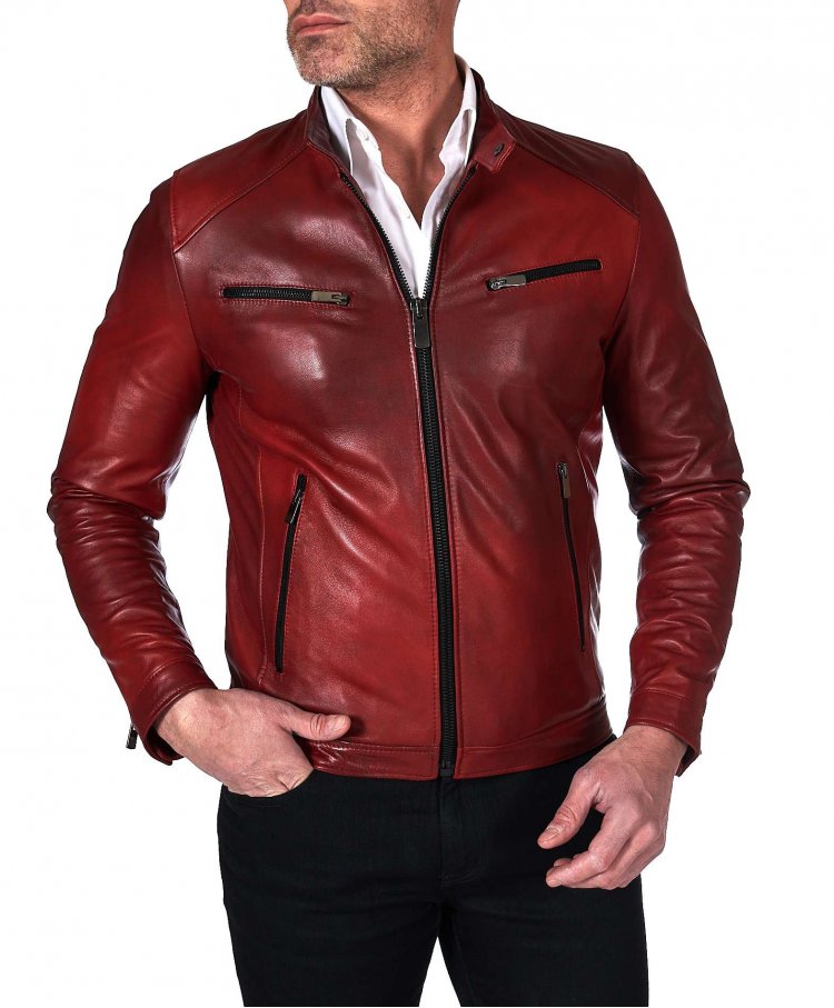 Cloudy red natural leather...