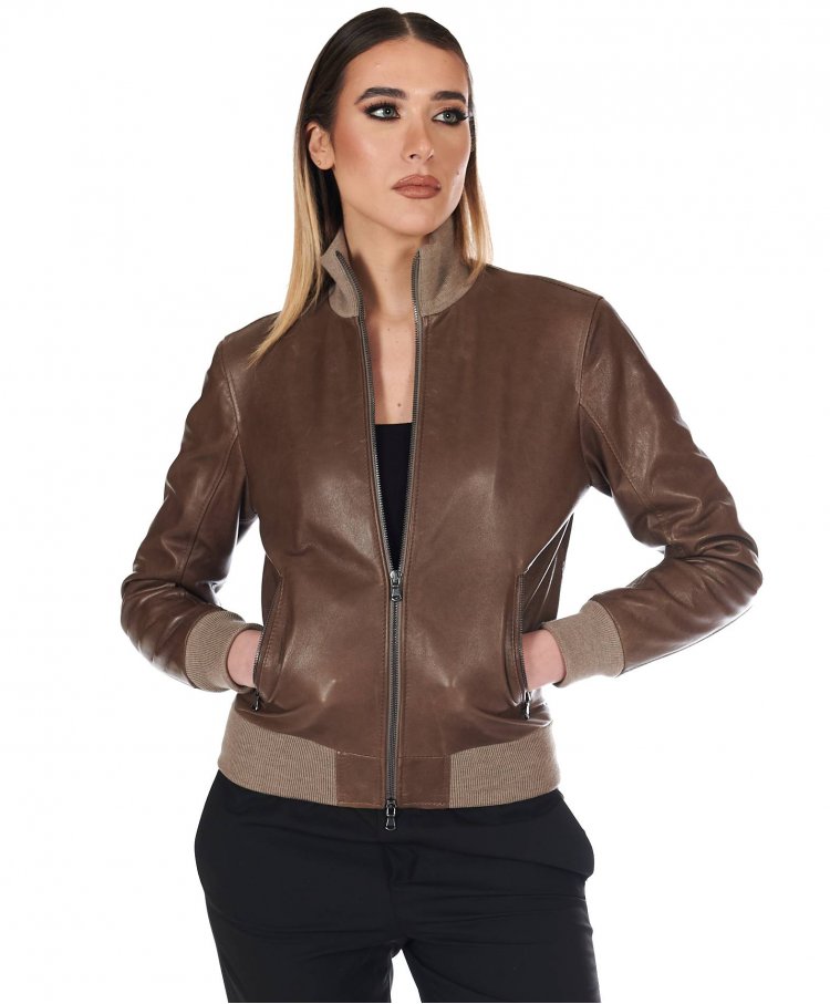 Taupe lamb leather bomber...