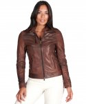 Giacca biker in pelle naturale marrone effetto liscio