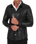 Camicia in pelle nera sfoderata effetto vintage