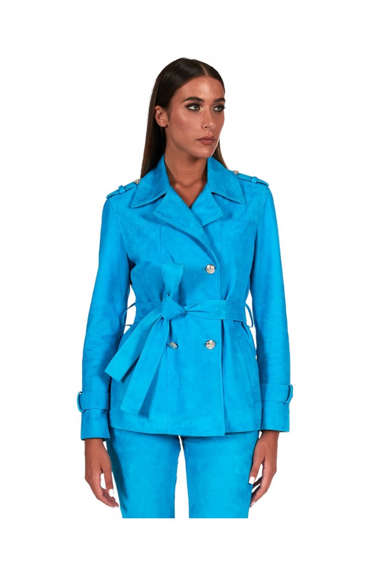 Turquoise suede leather...