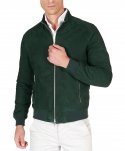 Giubbotto bomber in pelle scamosciata verde tono su tono