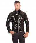 Blouson cuir verni noir veste moto imprimé crocodile